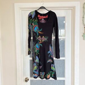 Desigual Black Dress with Vibrant Multicolor Patterns missing size tag